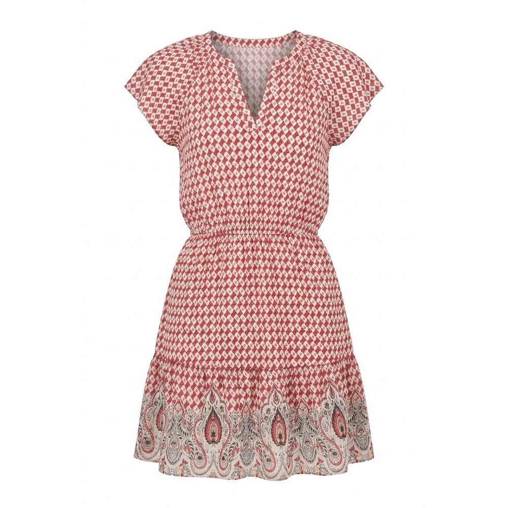 Loft Outlet Red White Geometric Paisley Print V-Neck Mini Dress NWT Size M
